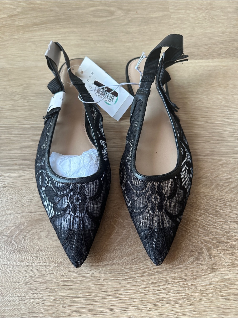 A New Day Black Lace Pointed Slingback Flats